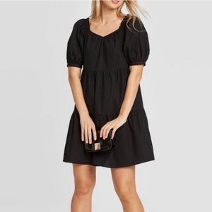 Who What Wear Black Puff Short Sleeve Mini Dress